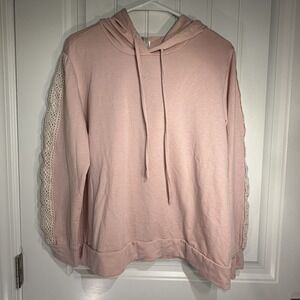 Flora by Flora Nikrooz Pink Lace Sleeve Hoodie Sweatshirt Size L‎